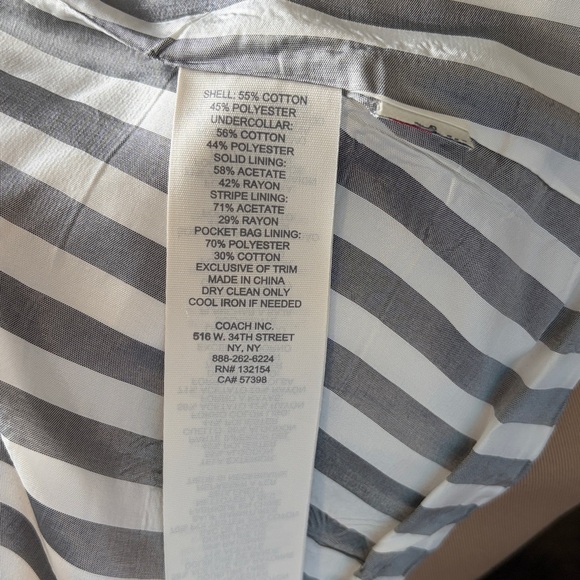 Coach Signature Lapel Short Trench Coat tan khaki Striped Liner Designer sz XS - Picture 10 of 15